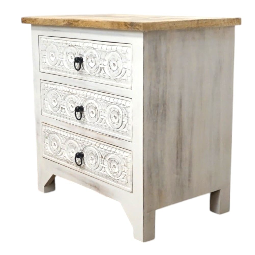 3-Drawer Natural/Whitewashed Side Table/Nightstand image 5