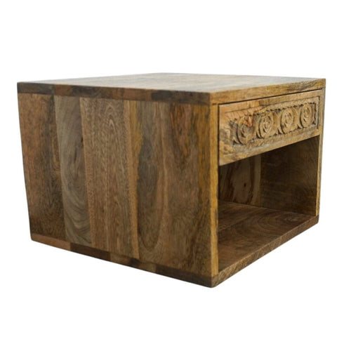 Hand Carved Mango Wood Floating Nightstand Natural Wood image 1