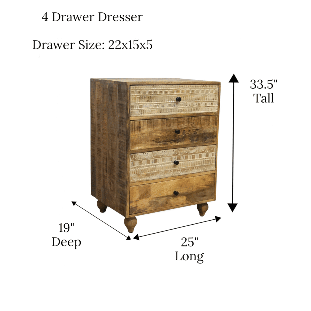 Rustic 4-Drawer Dresser Hand-carved image 9