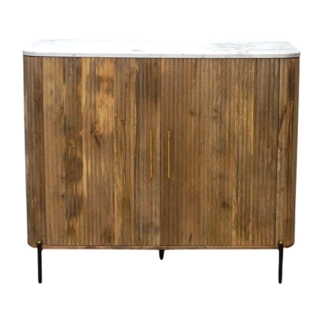 Natural Fluted Mango Wood Sideboard with a Marble Top image 1