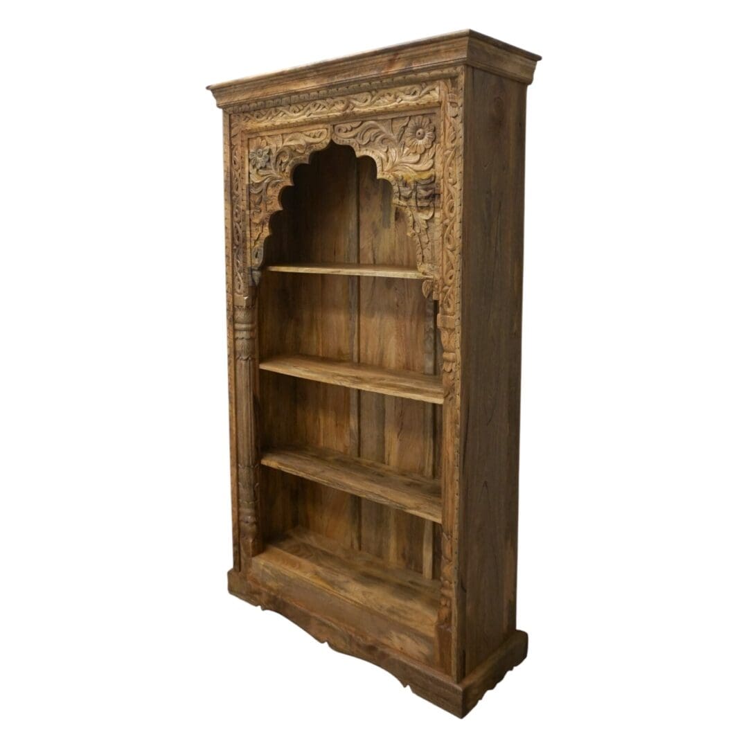 Hand-Carved Natural Mango Wood Bookcase image 3