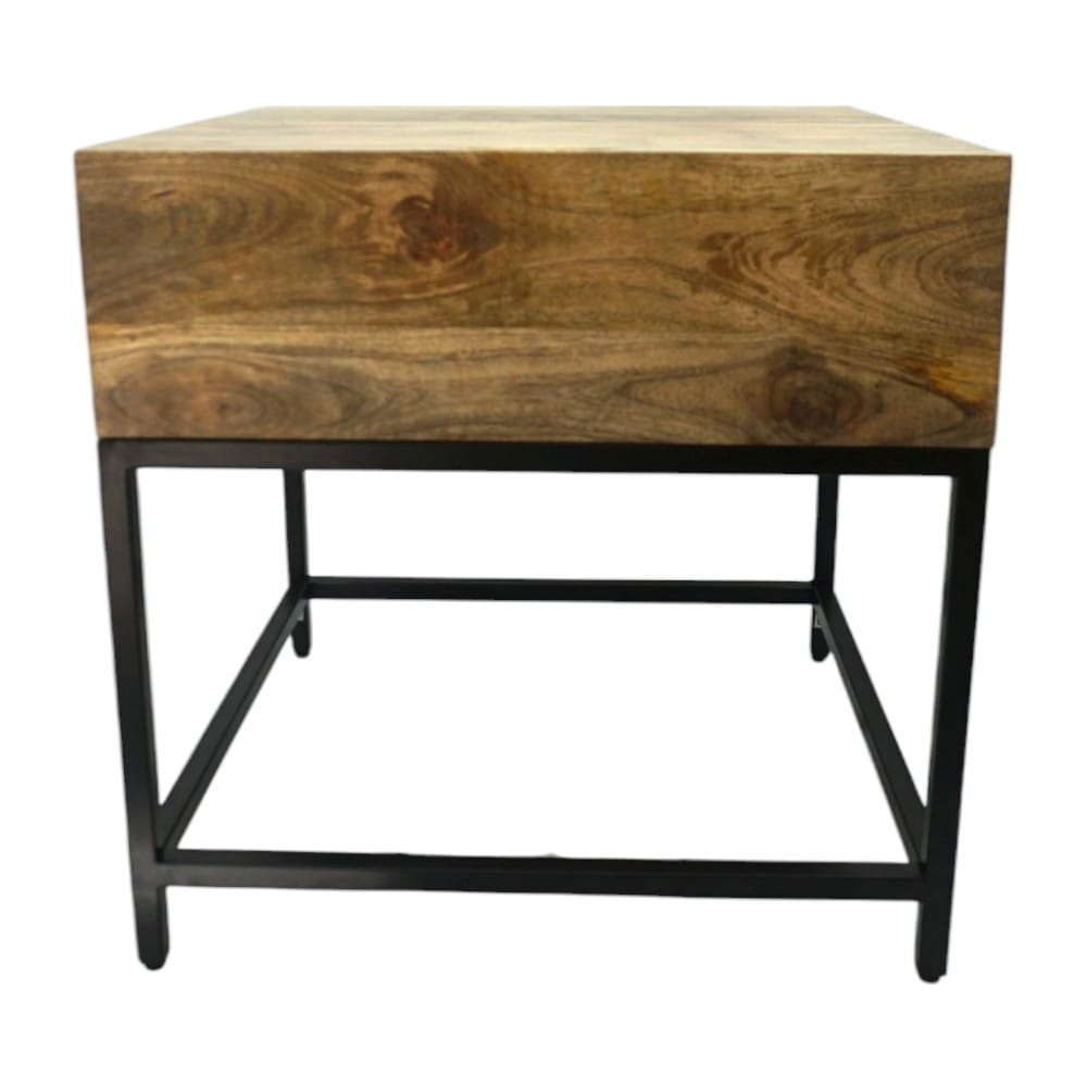 Hand-crafted Square Mango Wood Side Table with Drawer image 1