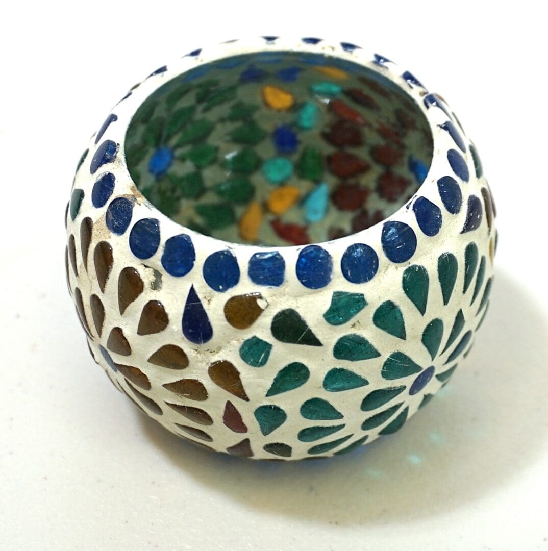 2.5 Inch Multicolor Round Mosaic Glass Candle Holder Set of 3 image 2