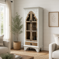Hand-Carved Mango Wood Arched Display Cabinet | Glass Doors & Whitewash Finish