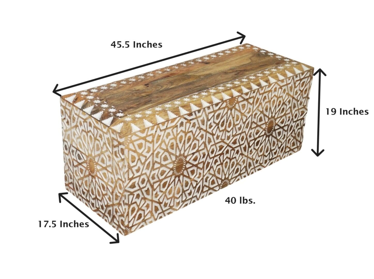 Natural Wood Coffee Table Hand-carved White Highlights image 7