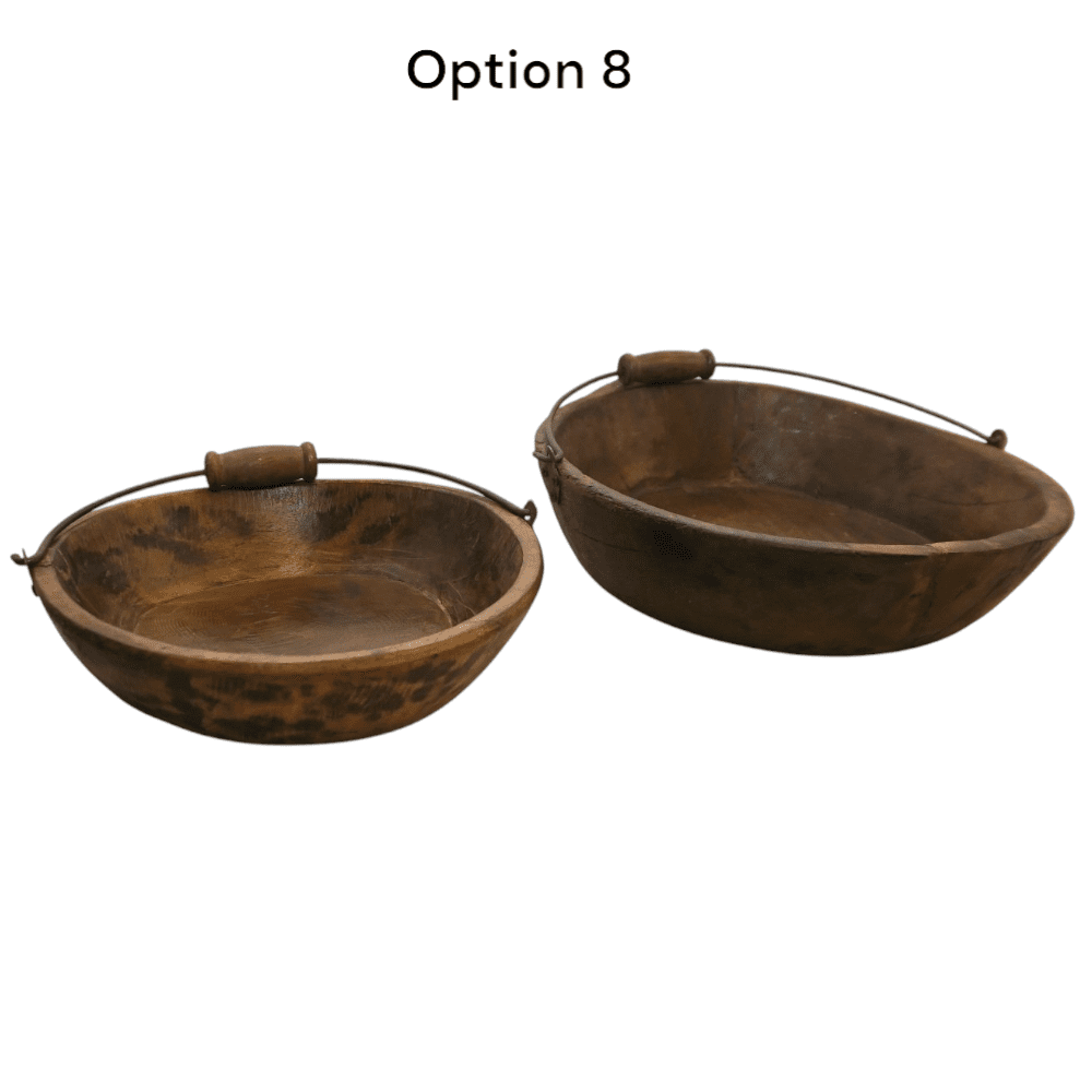 Vintage Wooden Bowls with a Handle Set of 2 image 8