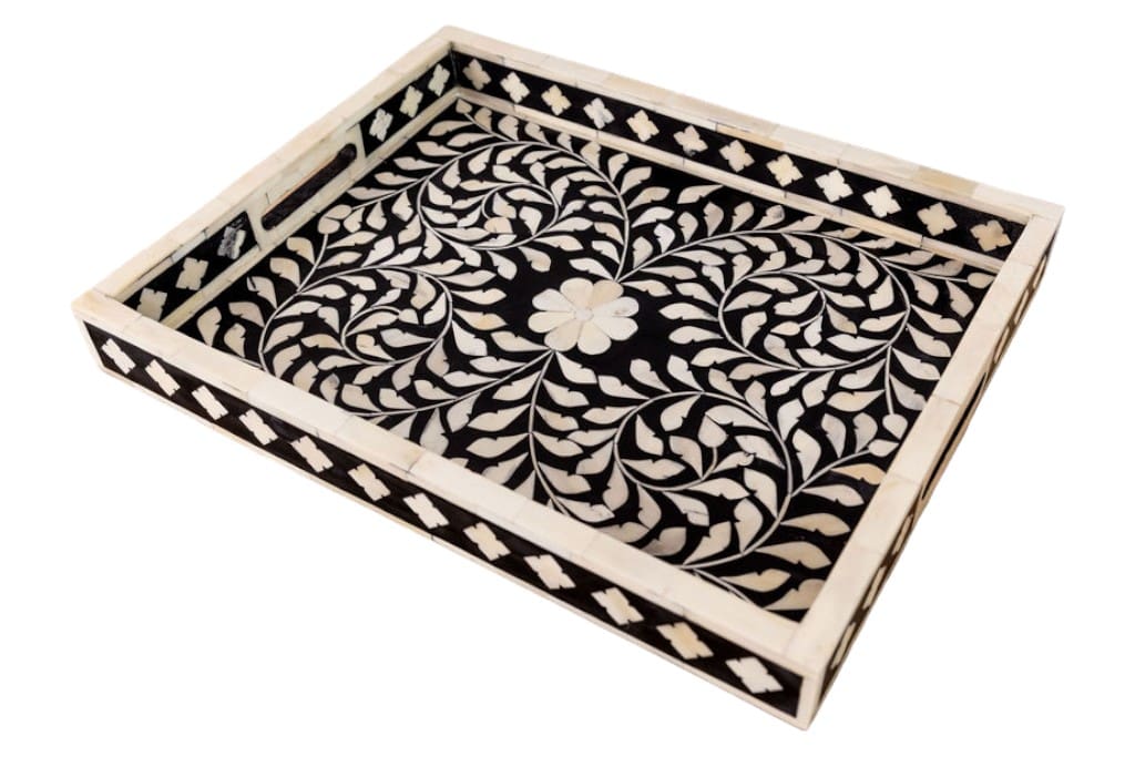 Floral Black and White Decorative Tray image 3
