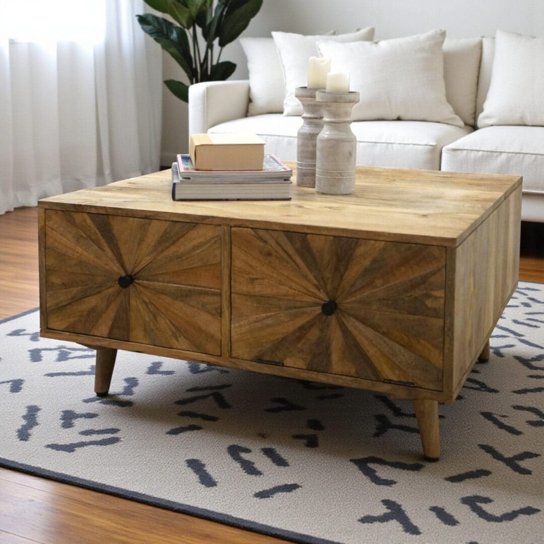 Sunburst Coffee Table with Hidden Storage image 0