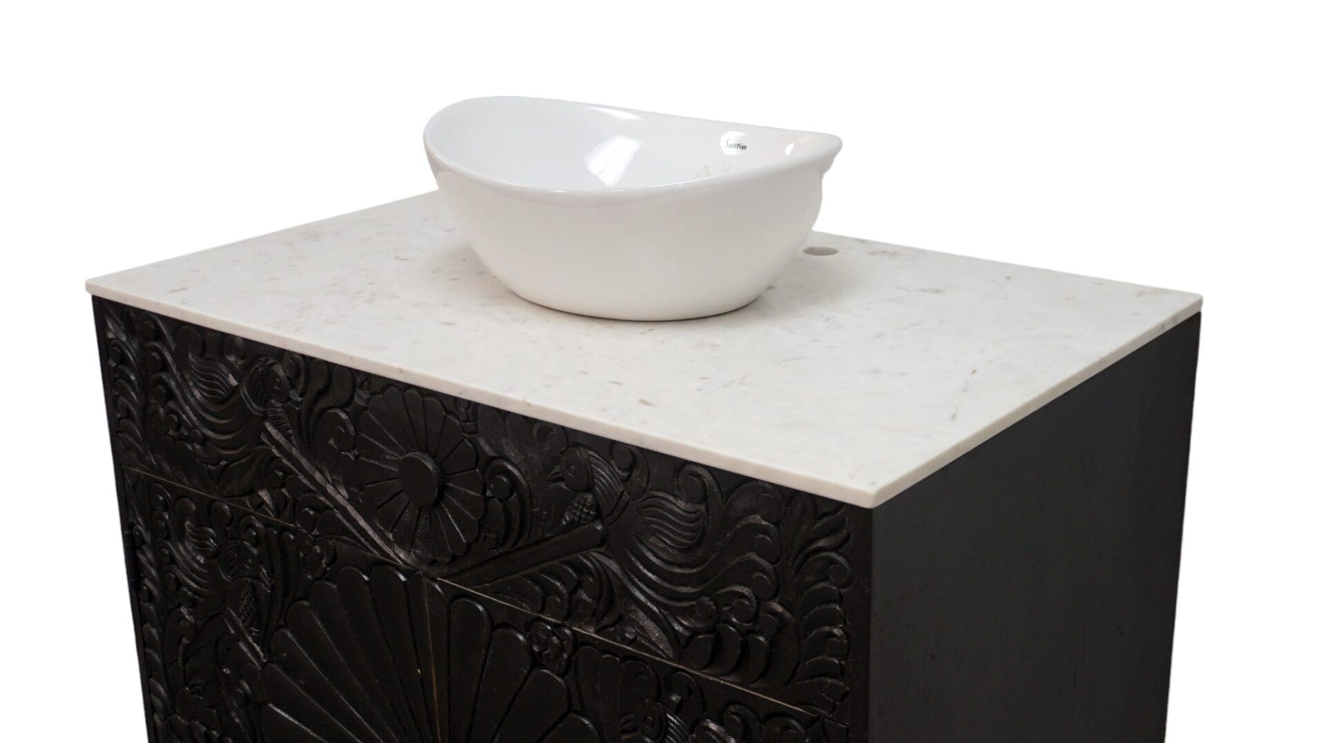 Black Bathroom Vanity Hand-Carved with Marble Top and Basin image 4