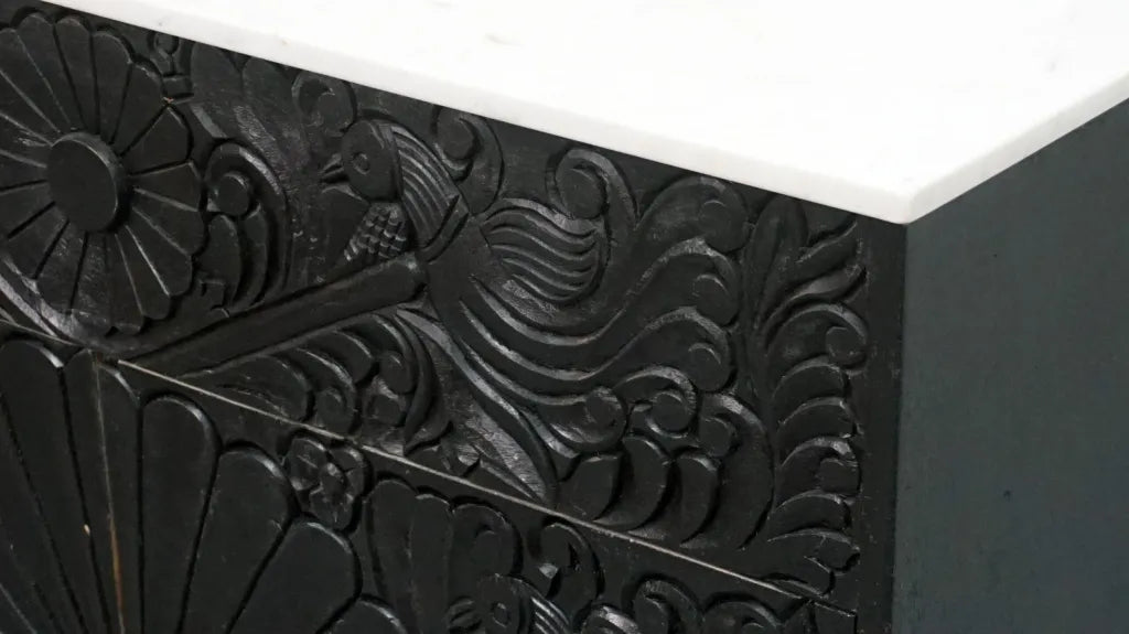 Black Bathroom Vanity Hand-Carved with Marble Top and Basin image 8