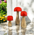 Hand-crafted Whimsical Wooden Mushrooms Set of 3 Red image 0