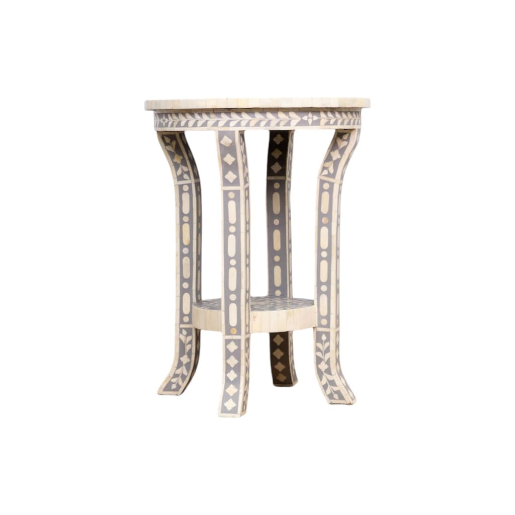 Gray and White Side Table Hand-Crafted Bone Inlay image 2