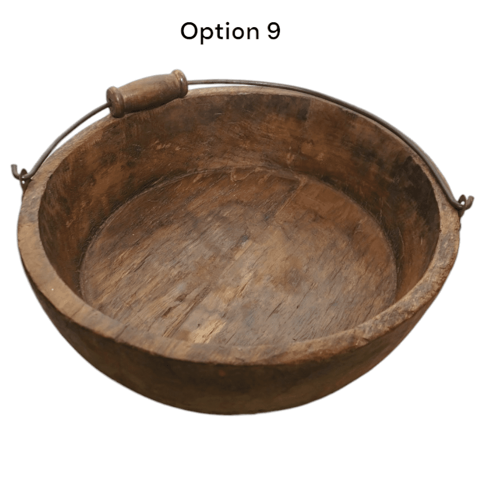 Vintage Wooden Bowls with a Handle Set of 2 image 1