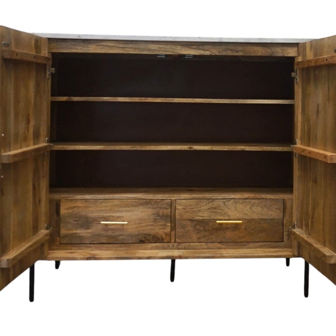 Natural Fluted Mango Wood Sideboard with a Marble Top image 6