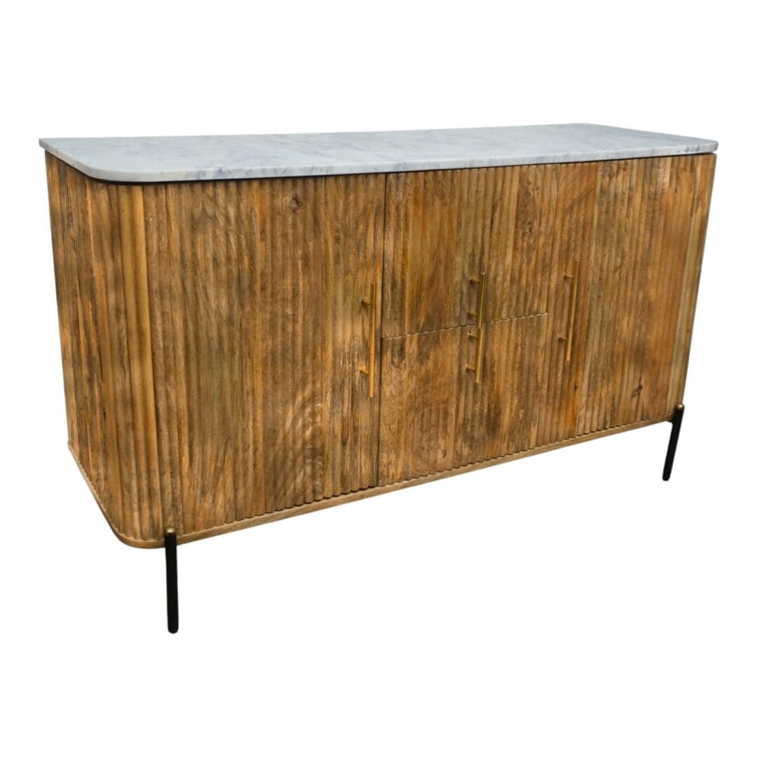 Natural Mango Wood Fluted Cabinet with Marble Top image 3