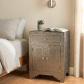 White Metal Side Table Hand-Embossed image 0
