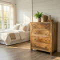 Hand-Carved Four Drawer Natural Wood Dresser image 0