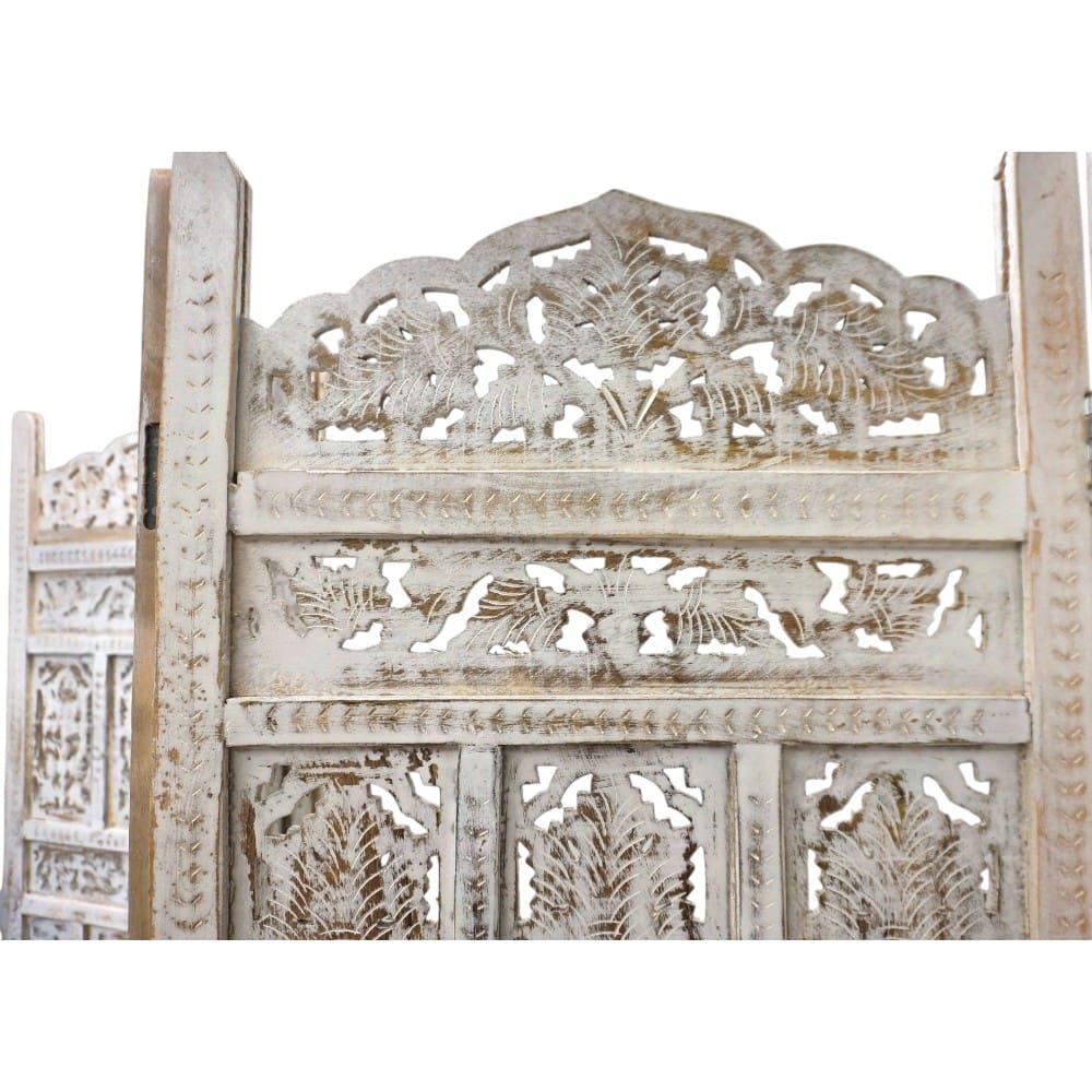 Hand-Crafted Whitewashed Wood Screen Room Divider image 7