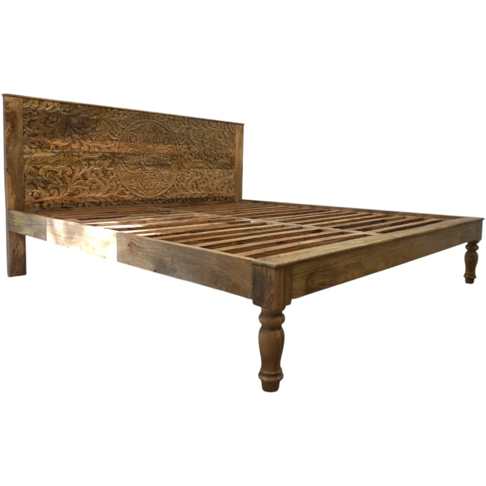 Hand-Carved King Bedframe Natural Floral image 6