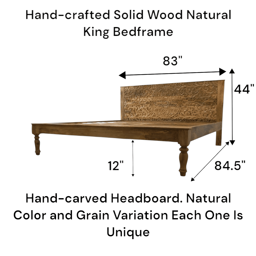 Hand-Carved King Bedframe Natural Floral image 10