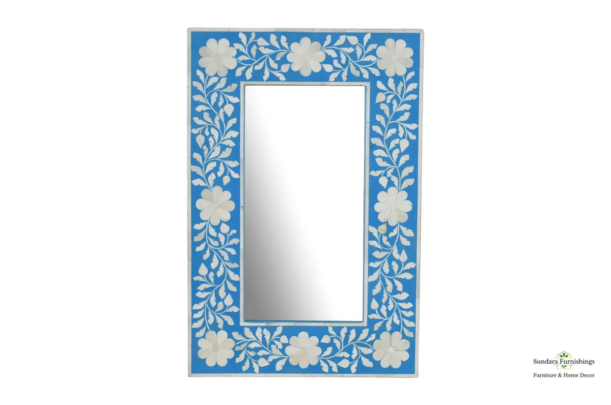 Blue and White Inlay Mirror Hand-Crafted image 1