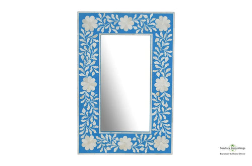 Blue and White Inlay Mirror Hand-Crafted image 1