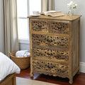 Hand-carved Natural Wood 5-Drawer Dresser image 0