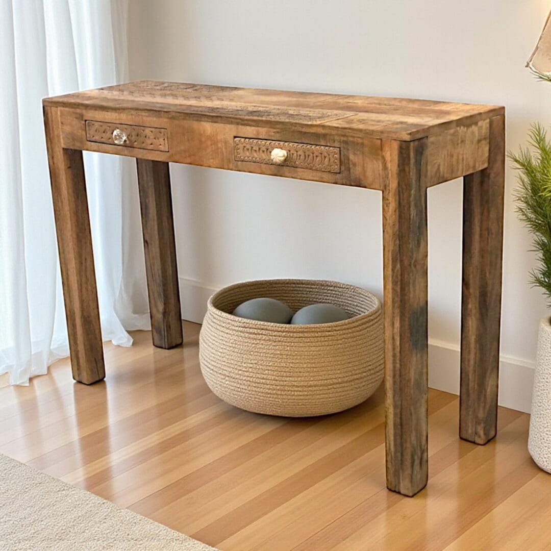 Console Table with Two Drawers Natural Wood image 0