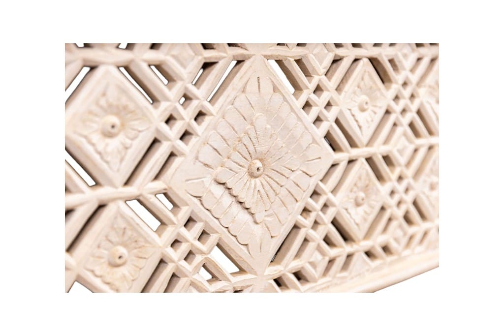 Hand-Carved Geometric Cut-Out Bench Trunk image 3
