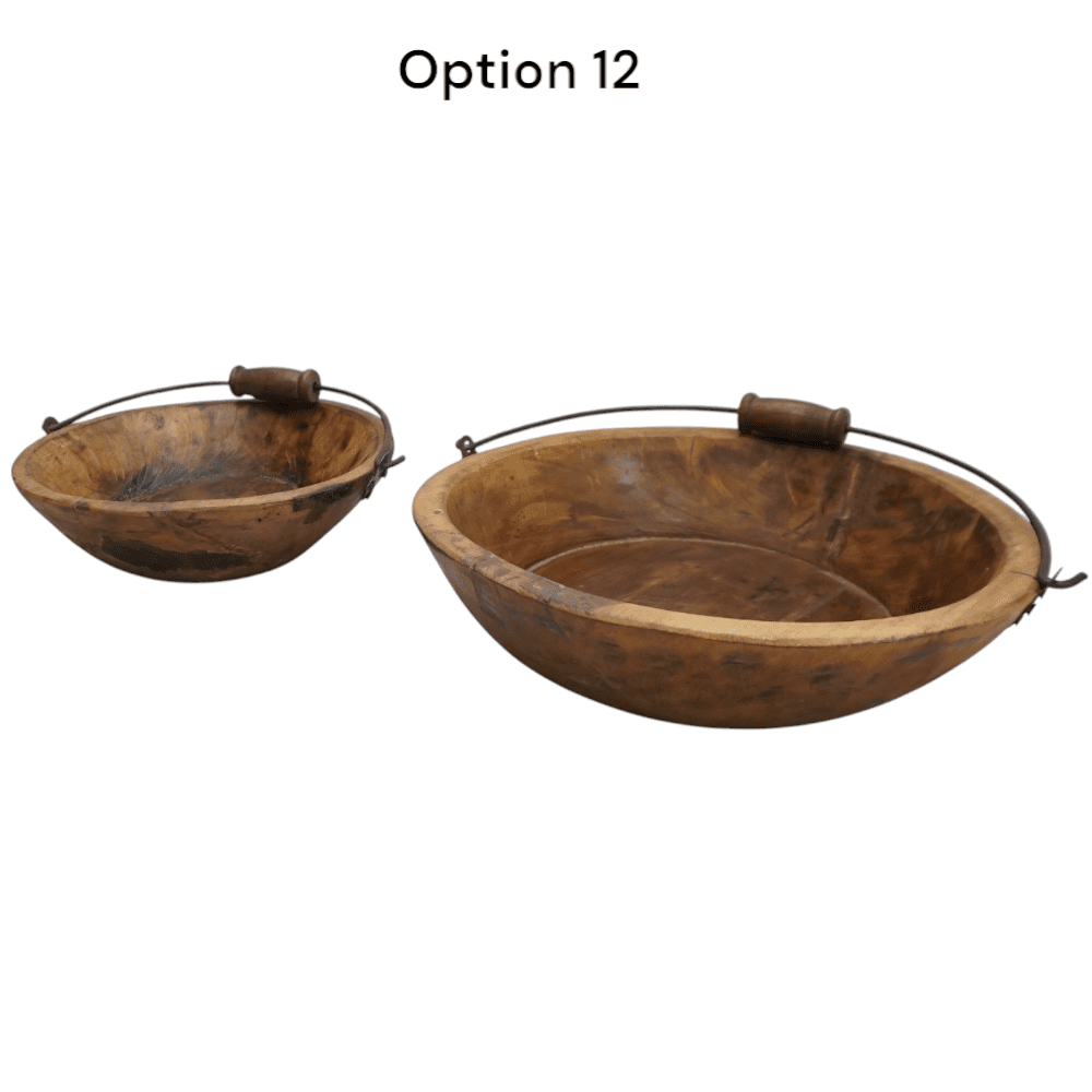 Vintage Wooden Bowls with a Handle Set of 2 image 6