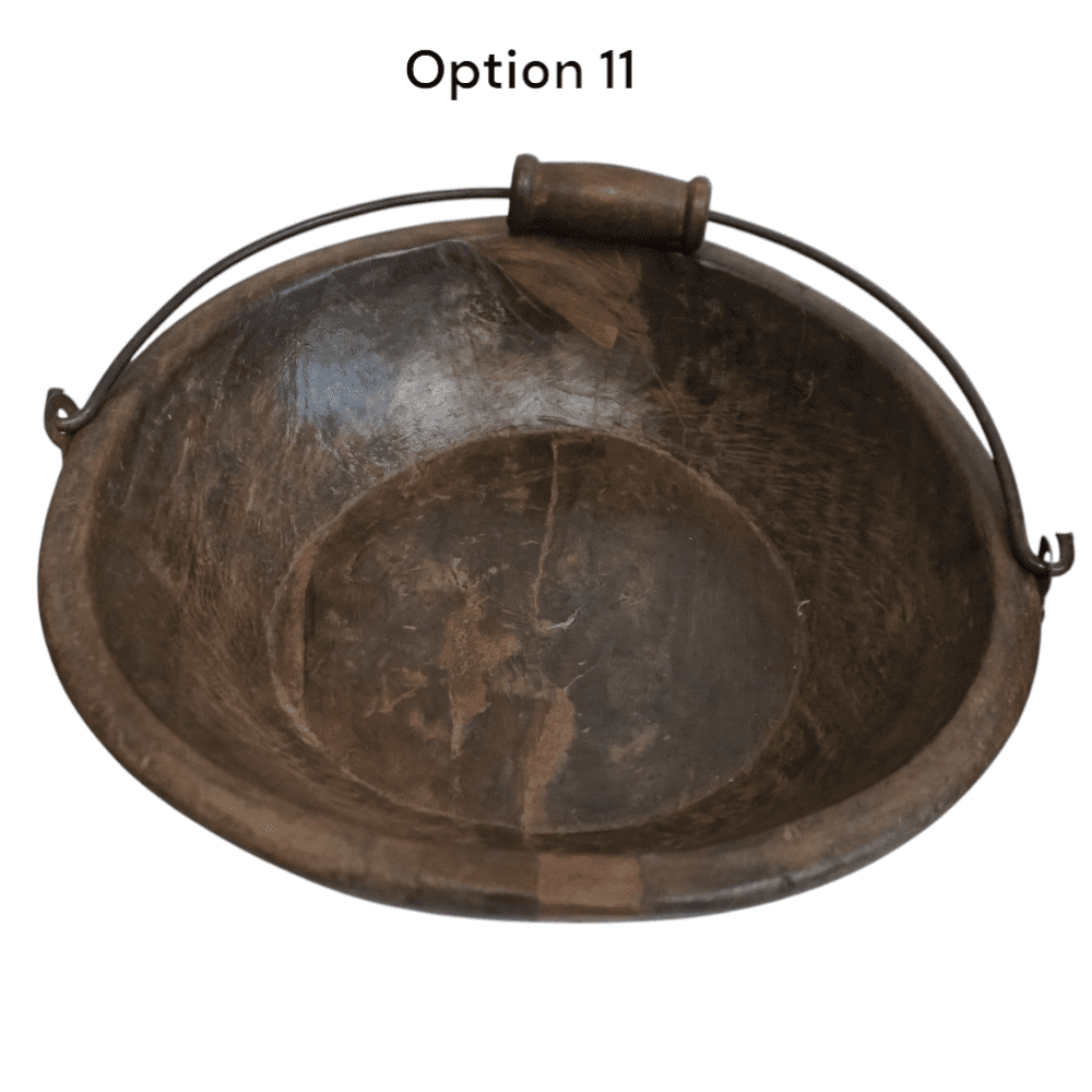 Vintage Wooden Bowls with a Handle Set of 2 image 2