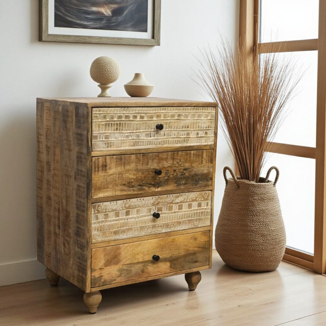 Rustic 4-Drawer Dresser Hand-carved image 0