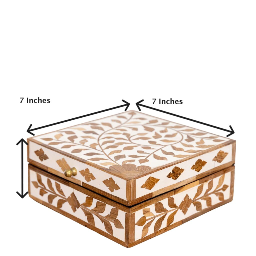 Teak Inlay Square Box Beautiful Accent Box image 9