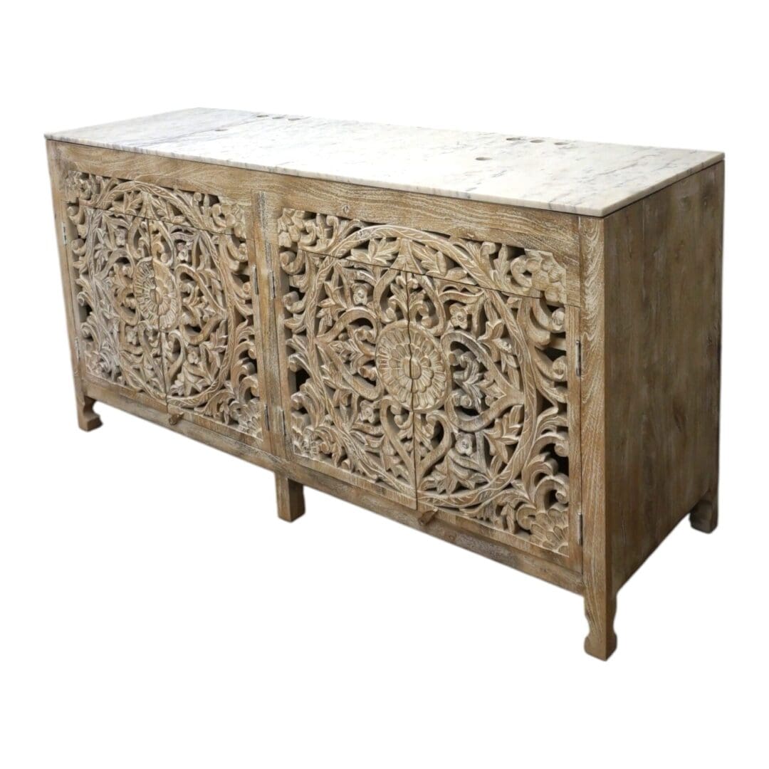 Natural Wood Double Vanity Gorgeous Hand-carved Detail image 14