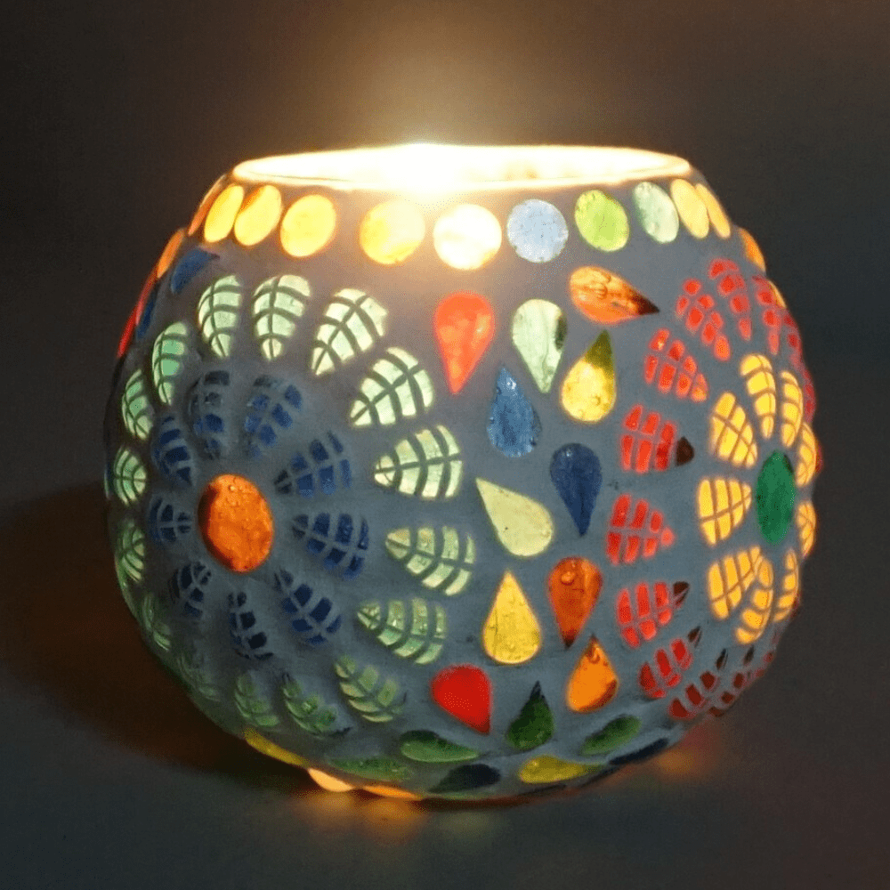 3.5 Inch Multicolor Round Mosaic Glass Candle Holder Set of 3 image 5