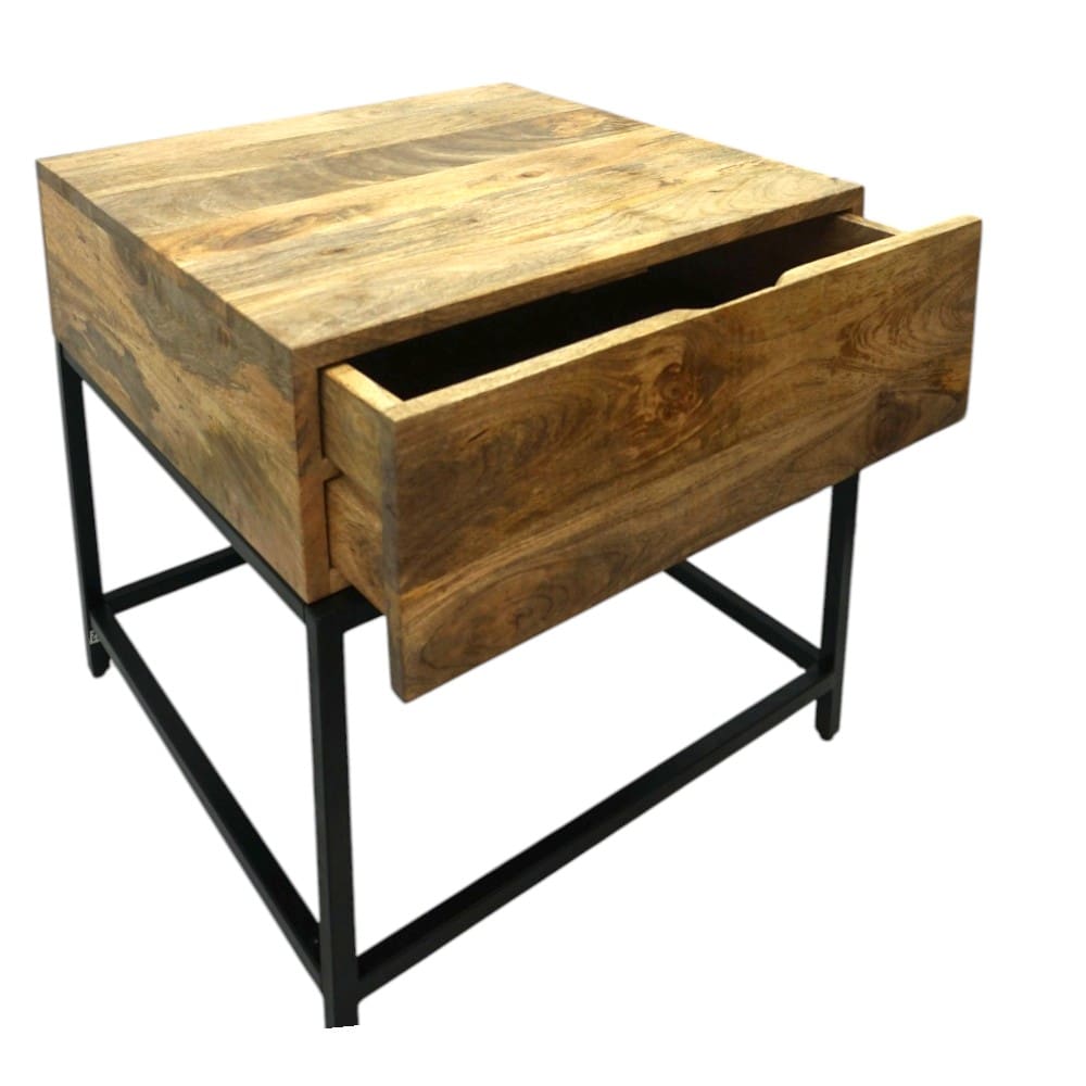 Hand-crafted Square Mango Wood Side Table with Drawer image 4