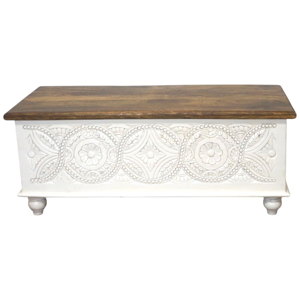 Hand-carved Bench Trunk Mandala Design image 4
