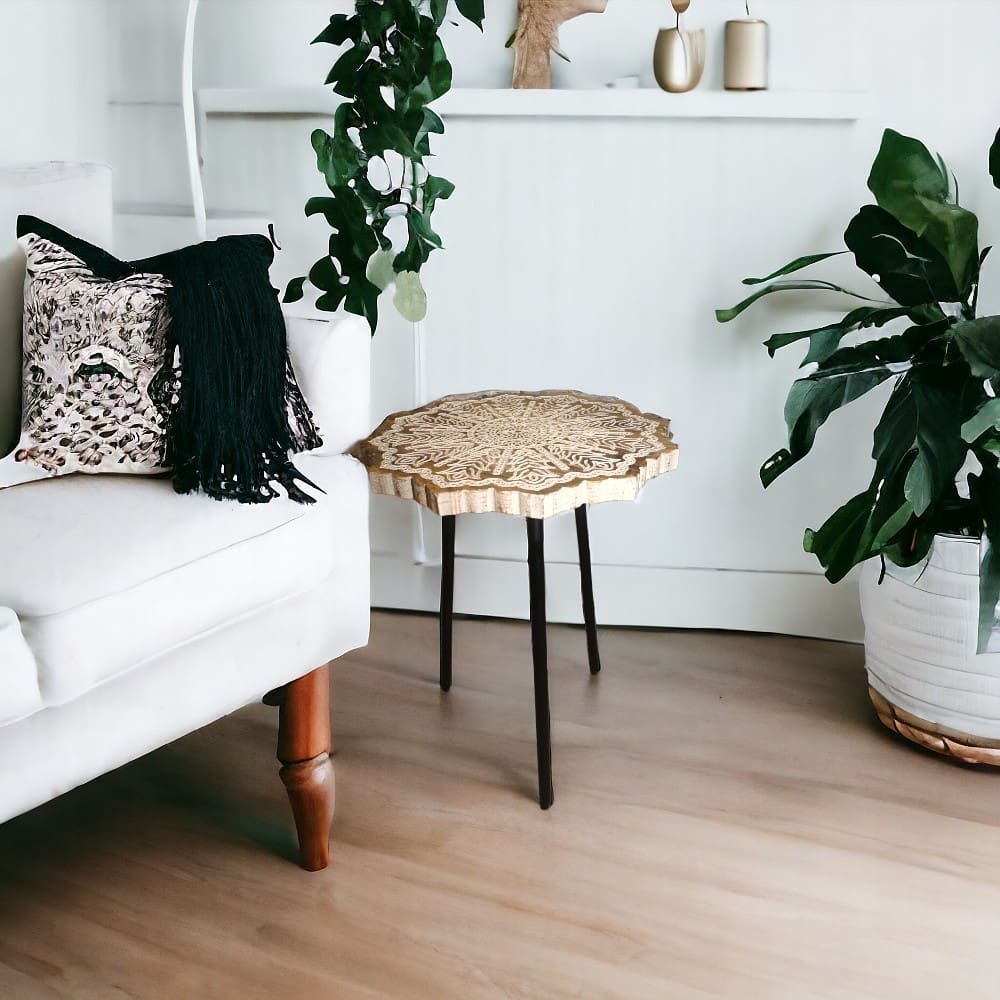 Unique Mango Wood Mandala Accent Table 3 Sizes image 0