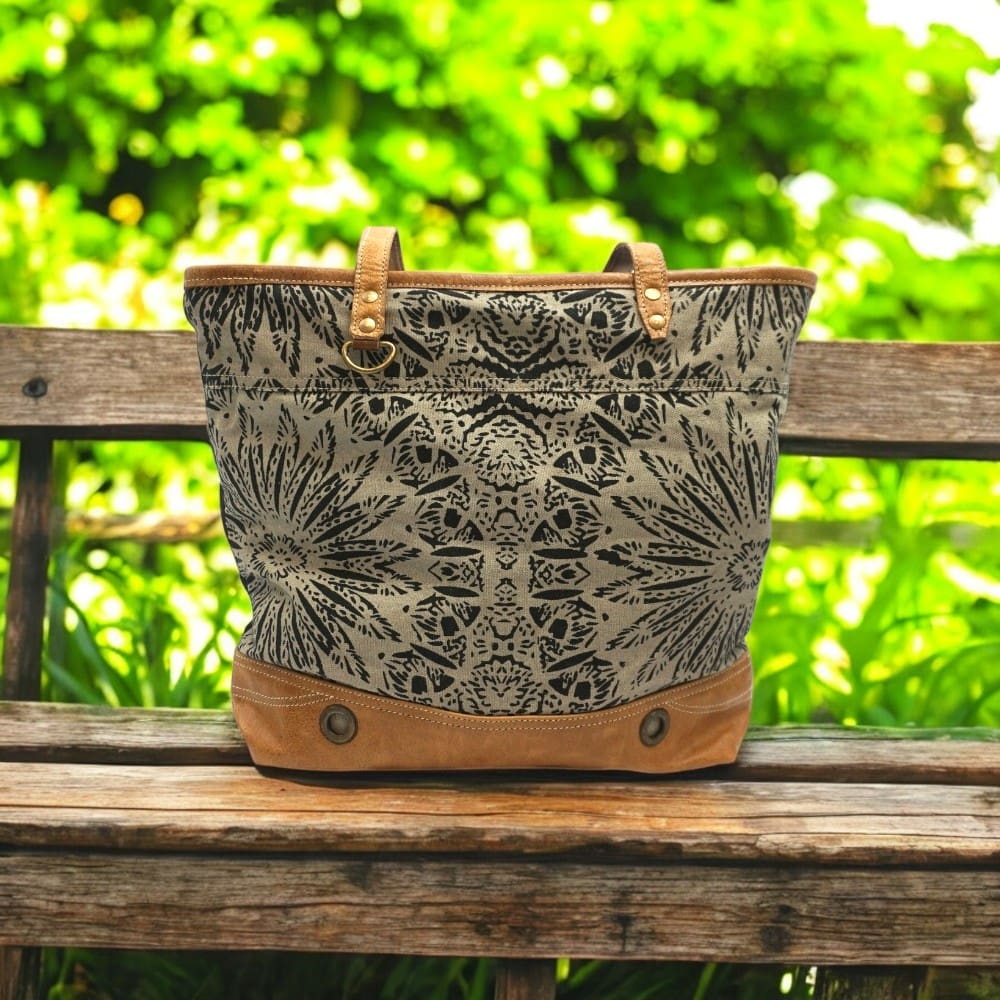 Cotton Canvas Mandala Purse with Leather Straps image 0