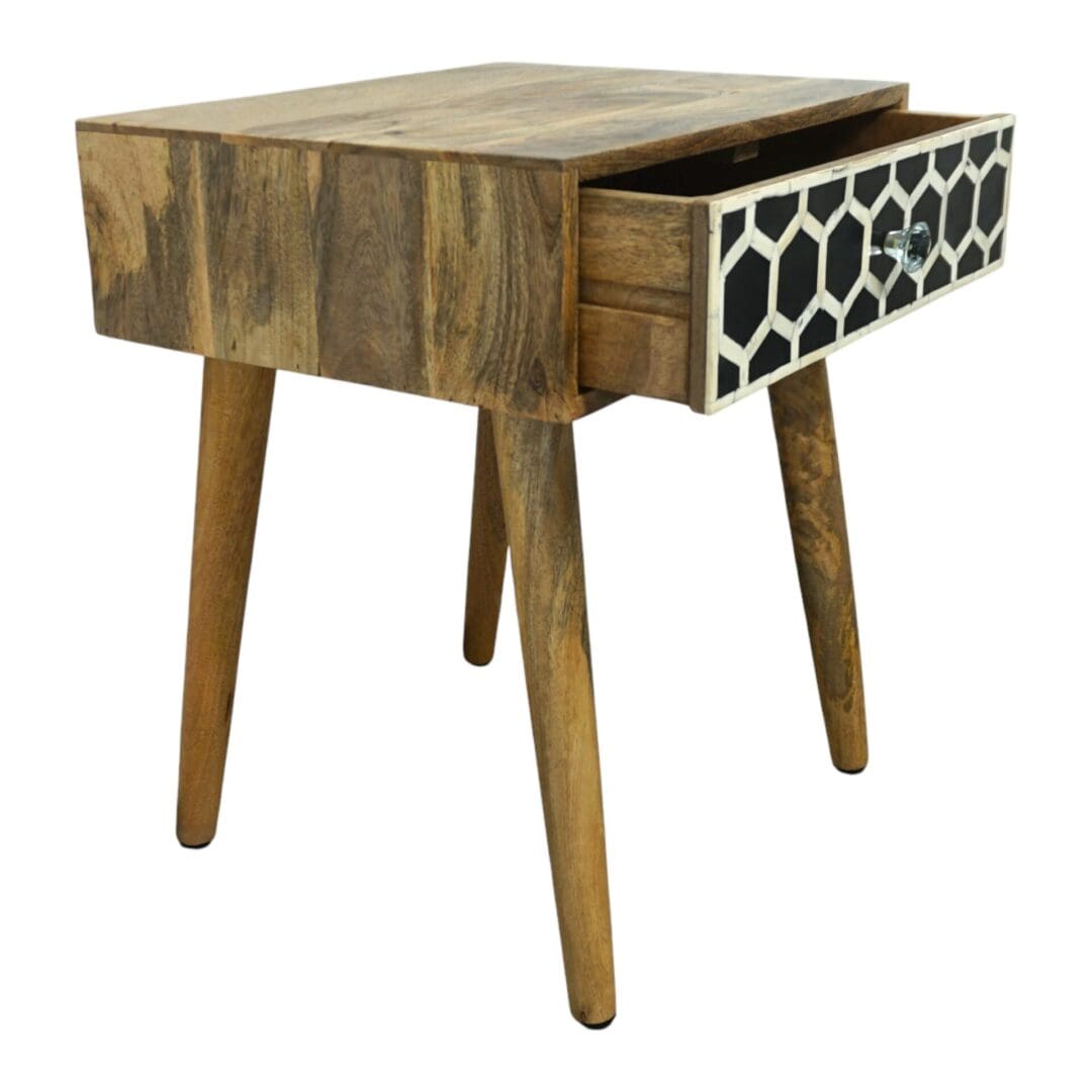Hand Crafted Solid Wood Side Table with Bone Inlay Drawer image 7