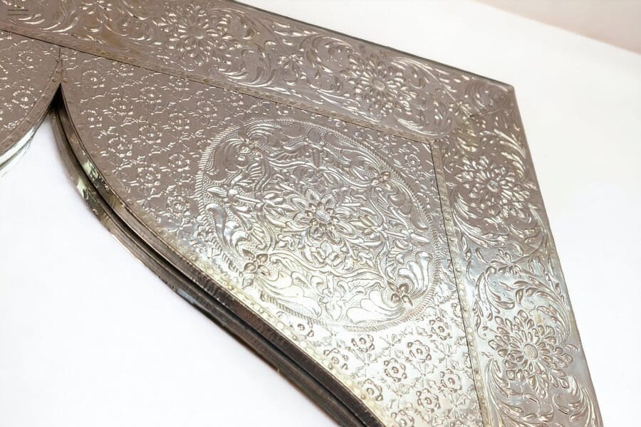 Large White Metal Accent Mirror Hand-Embossed image 3