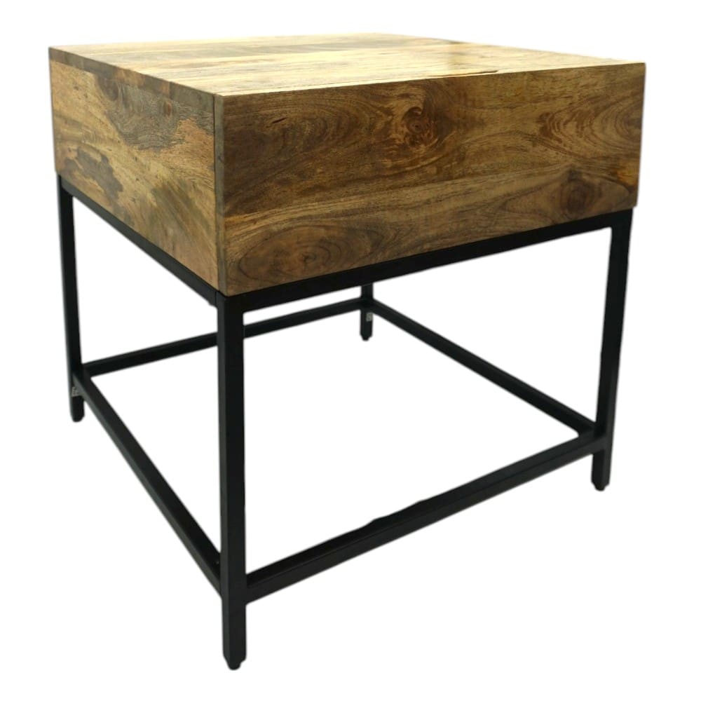 Hand-crafted Square Mango Wood Side Table with Drawer image 2