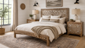 Hand-Carved Solid Mango Wood Queen Bed Frame | White-Wash Highlights & Screwless Platform