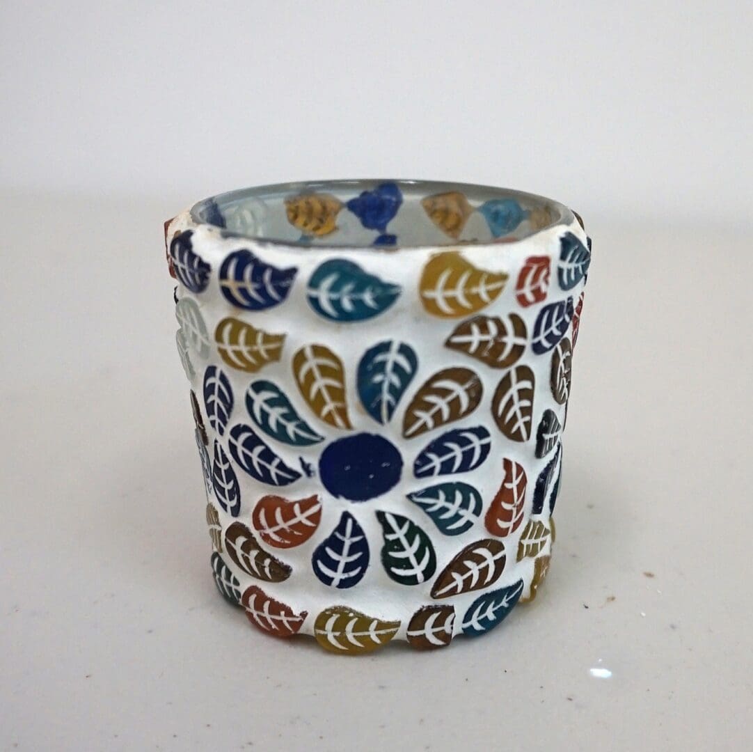 Multicolor Round Mosaic Glass Tea Light Holder Set of 6 image 2