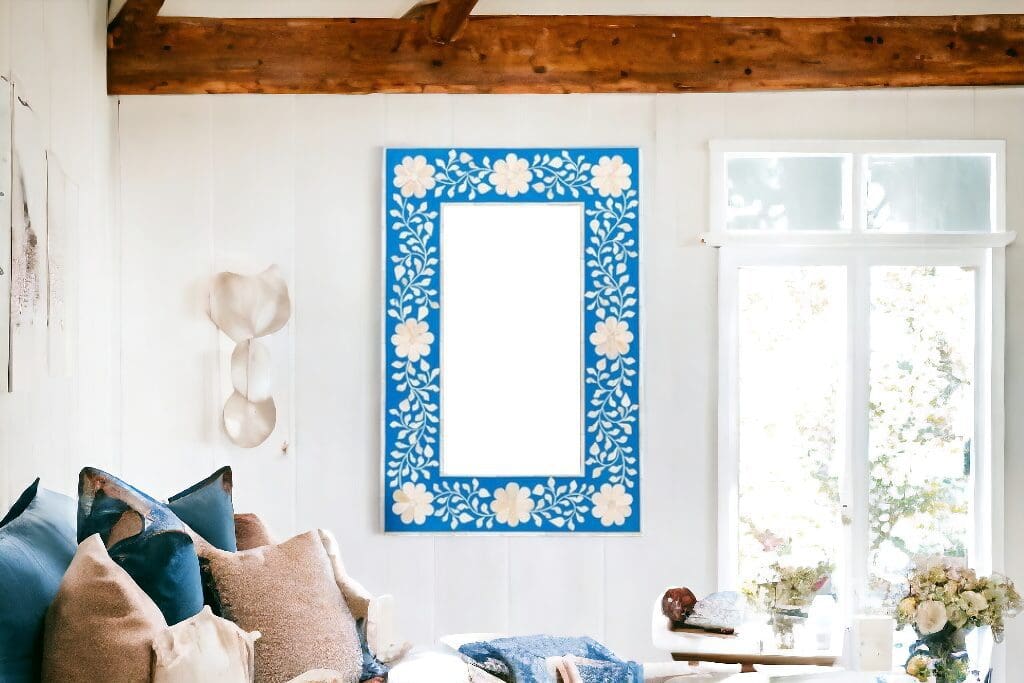 Blue and White Inlay Mirror Hand-Crafted image 0