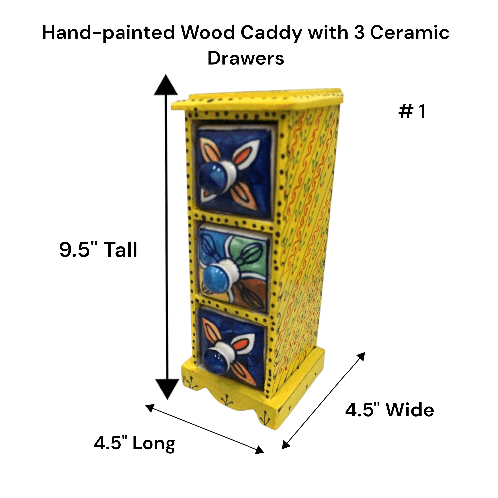 Hand-Painted Three Drawer Organizer Multicolor Ceramic image 3