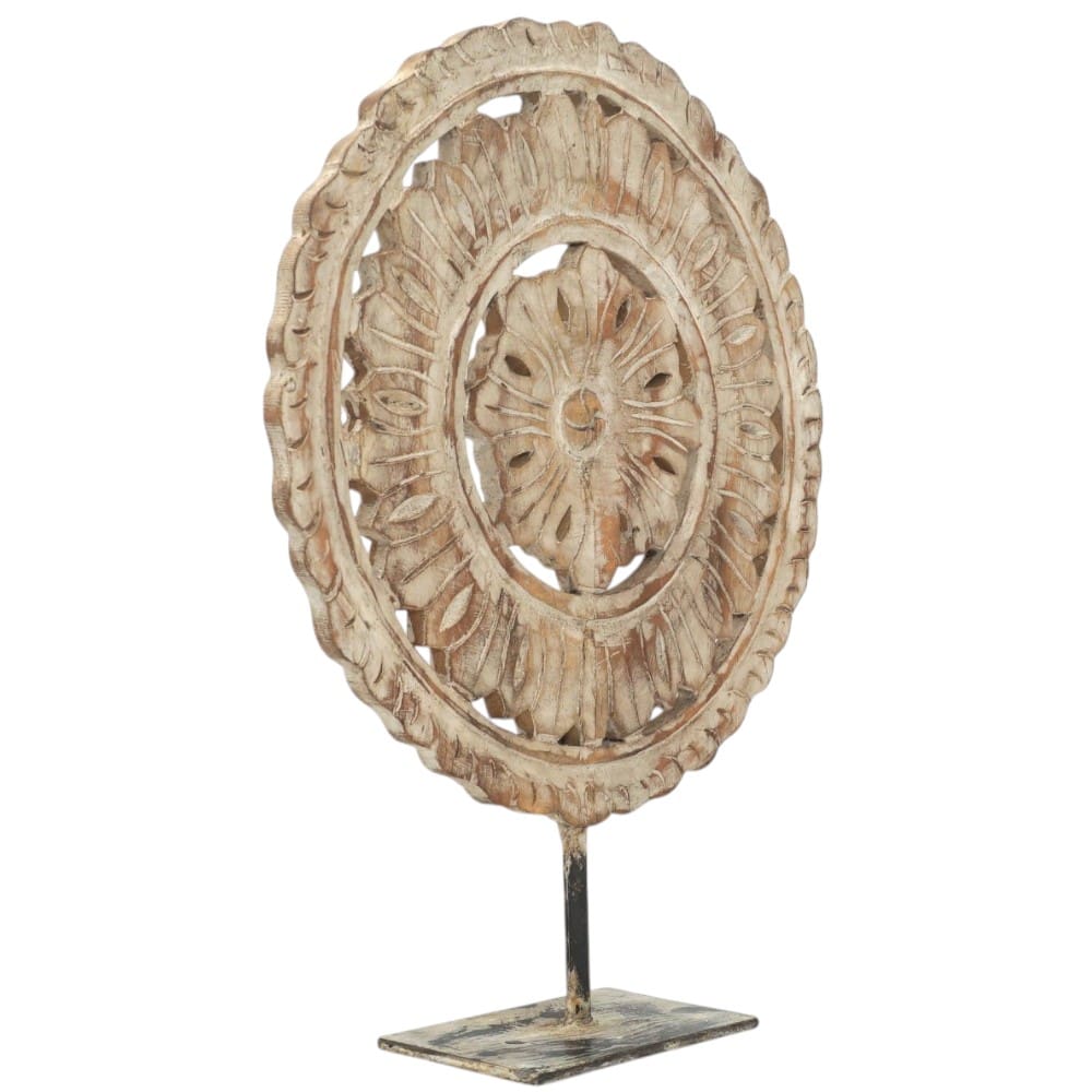 Hand-carved Wooden Flower Sun Disc Decor Accent image 10
