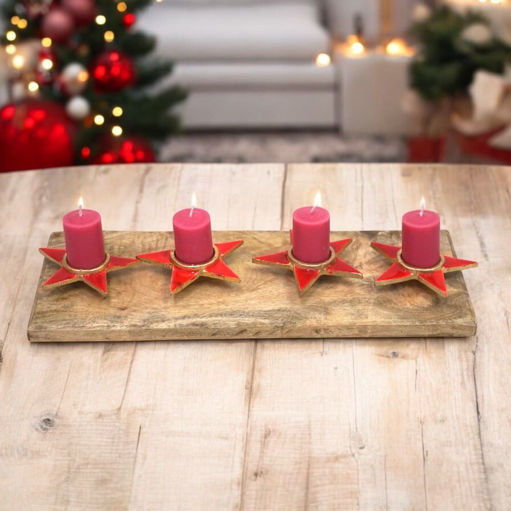 Four Star Tea Light Holder with Solid Wood Base image 2