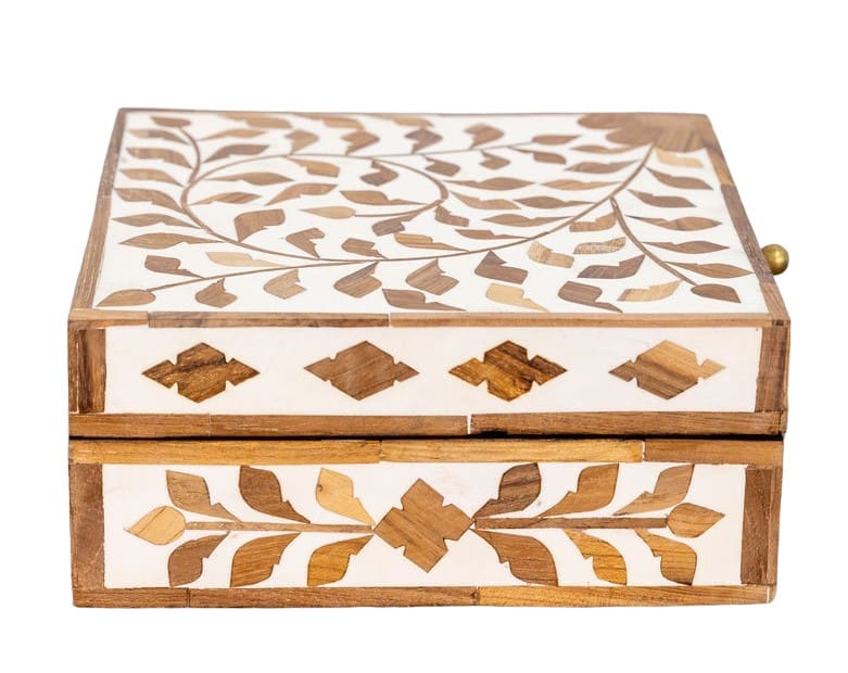 Teak Inlay Square Box Beautiful Accent Box image 4