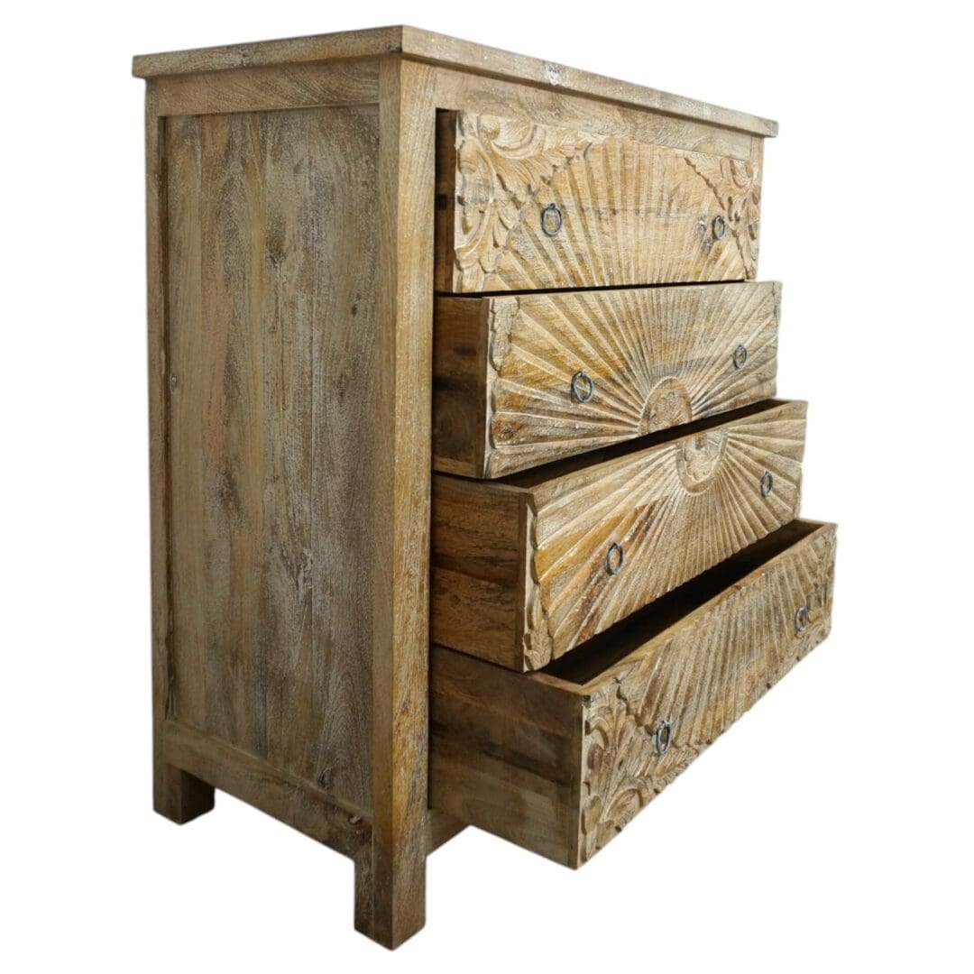 Hand-Carved Four Drawer Sandblast Wood Dresser image 3